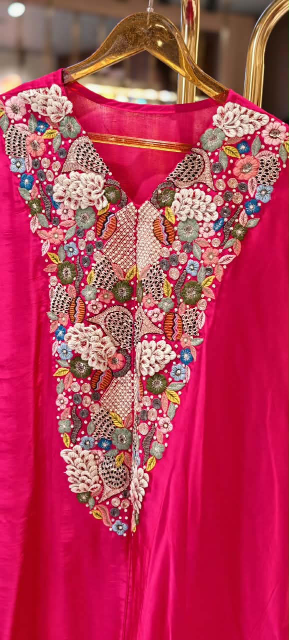 Popped 3D Multicolor Floral Embroidery Designer Look Indo-Wear High-Low Kurta With Dhoti Botttom- 16417