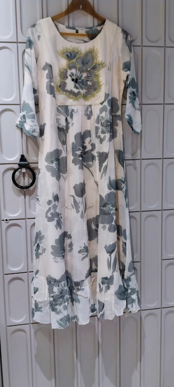 Pure Georgette Graceful Floral Print Cut-Dana 3D Embroidered Yoke Frock- 16474, 16478