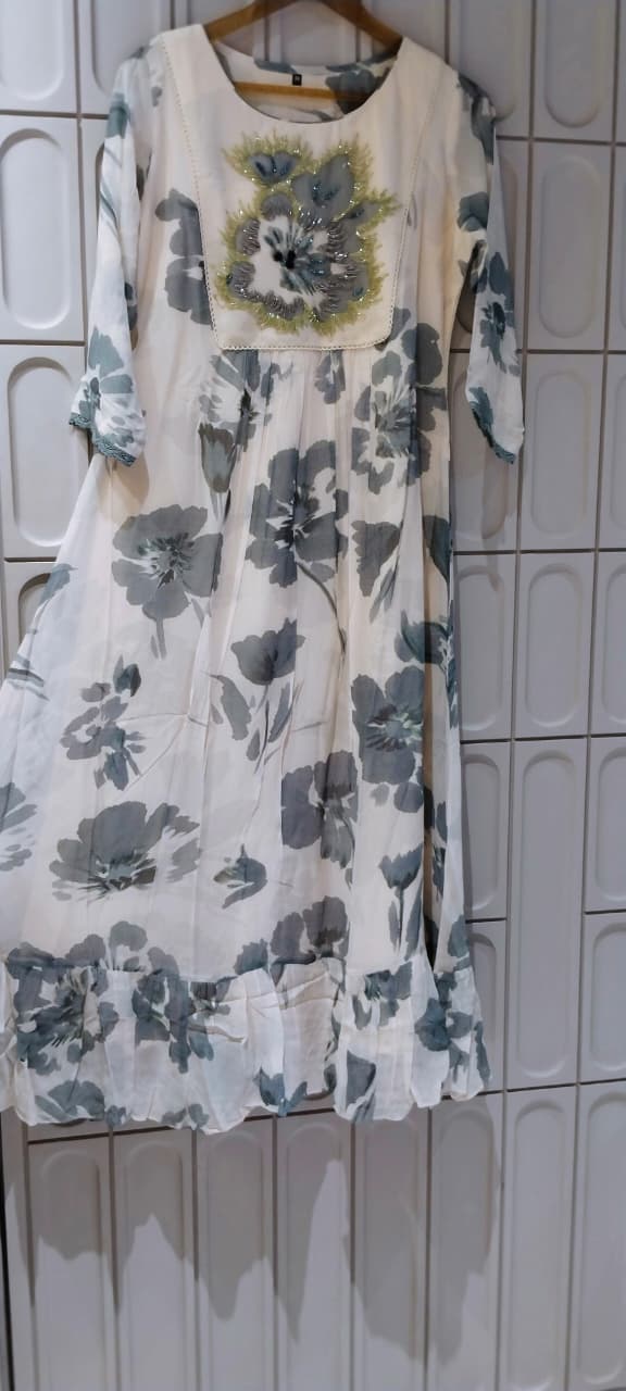 Pure Georgette Graceful Floral Print Cut-Dana 3D Embroidered Yoke Frock- 16474, 16478