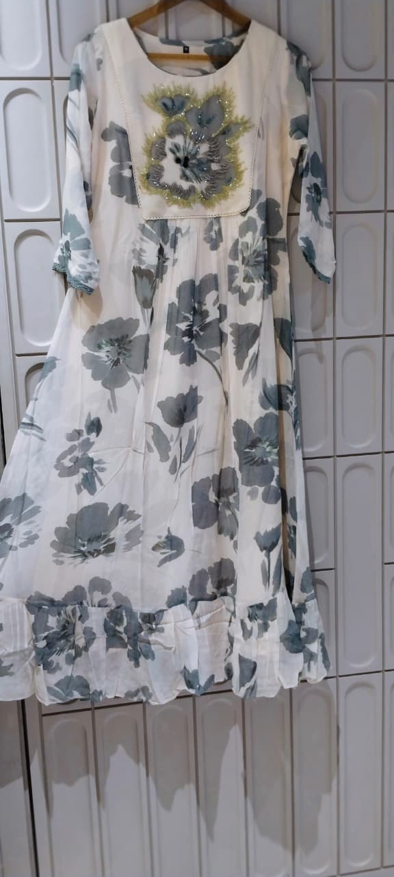 Pure Georgette Graceful Floral Print Cut-Dana 3D Embroidered Yoke Frock- 16474, 16478