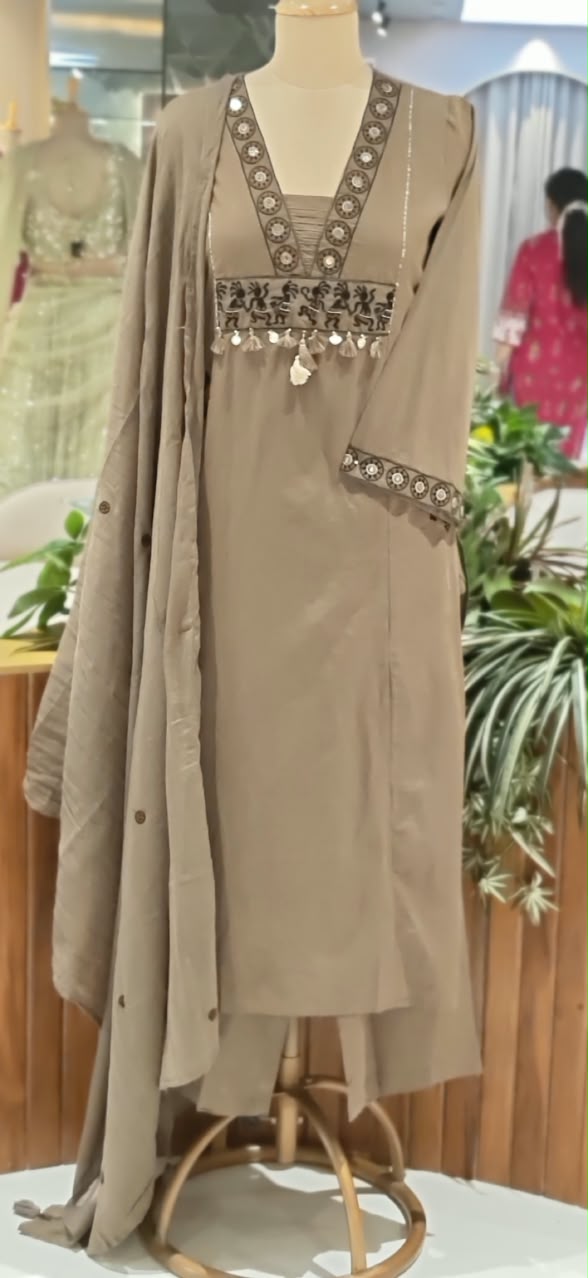 Tribal Inspired Dancing Motifs Pocket Elegance Cotton Full Suit Set With Dupatta- 16490