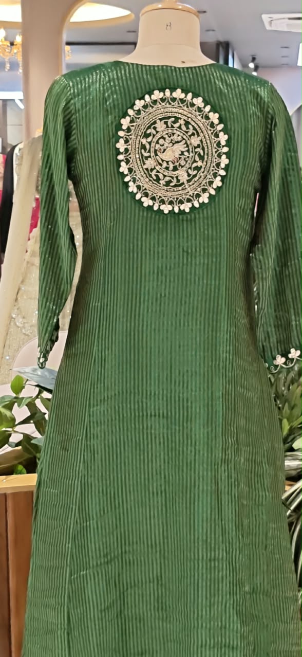 Golden Striped Elegance WIth Gotta Detailings Tissue A-Line Full Suit Set With Dupatta- 16483