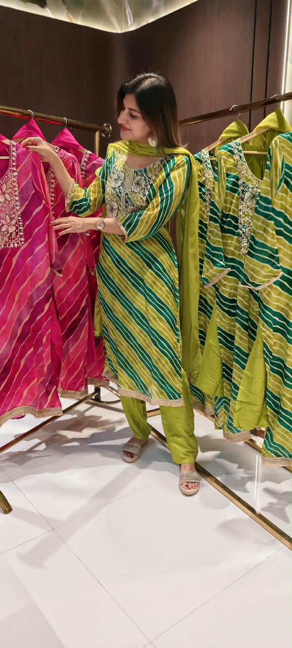 Leheriya Grace Floral Intricate Embroidered Boxed Yoke Chinon Full Suit Set With Dupatta- 16455