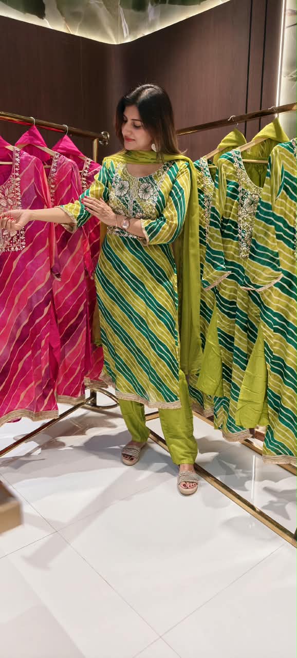 Leheriya Grace Floral Intricate Embroidered Boxed Yoke Chinon Full Suit Set With Dupatta- 16455