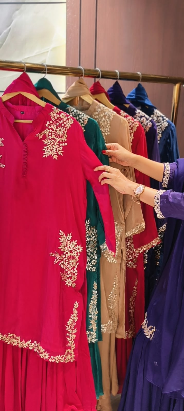 Butter Shine Crepe Delicate Embroidery Solid Shade Crepe Full Suit Set With Sharara Bottom & Dupatta- 16488