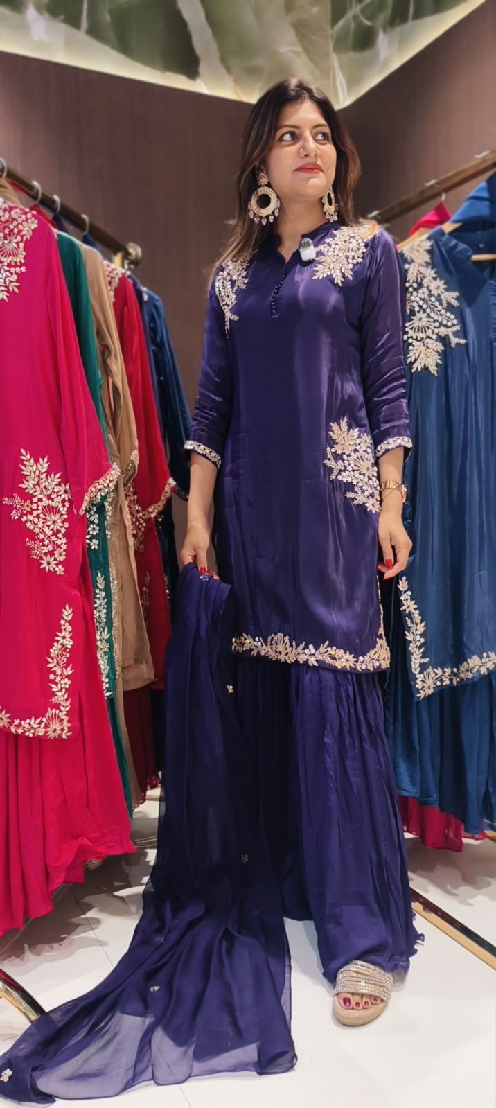 Butter Shine Crepe Delicate Embroidery Solid Shade Crepe Full Suit Set With Sharara Bottom & Dupatta- 16488