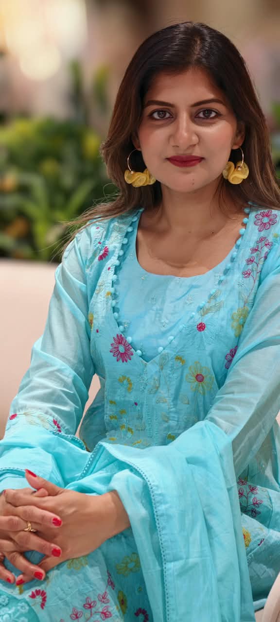 Pastel Hue Embroidered Bustier With A-Line Outer Full Suit Set Matching Bottom In Surat Mul-Chanderi Fabric- 16491