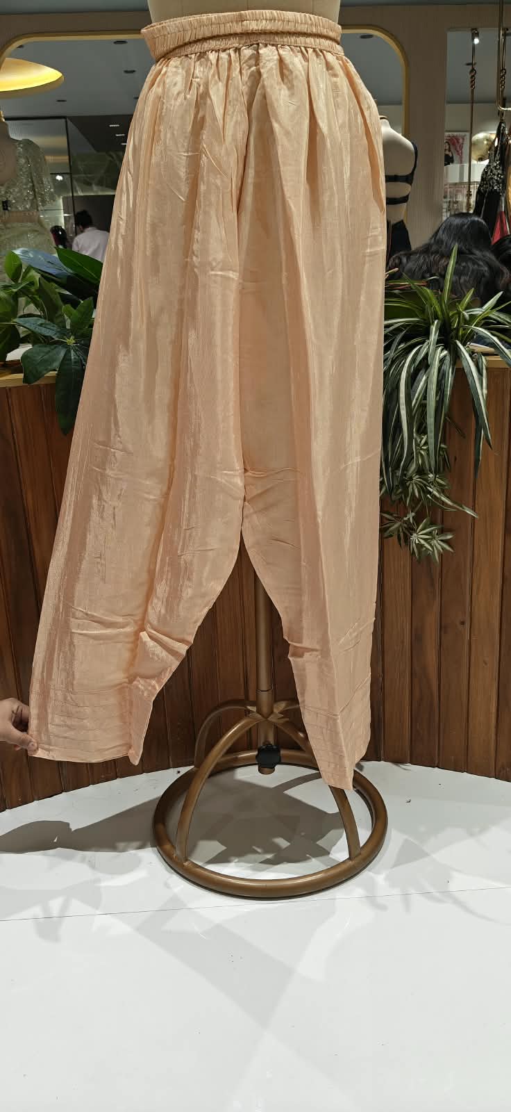 Beige & Peach Floral Printed Embroidered Crepe Pakistani Fit Full Suit Set With Farshi Bottom & Dupatta- 16502