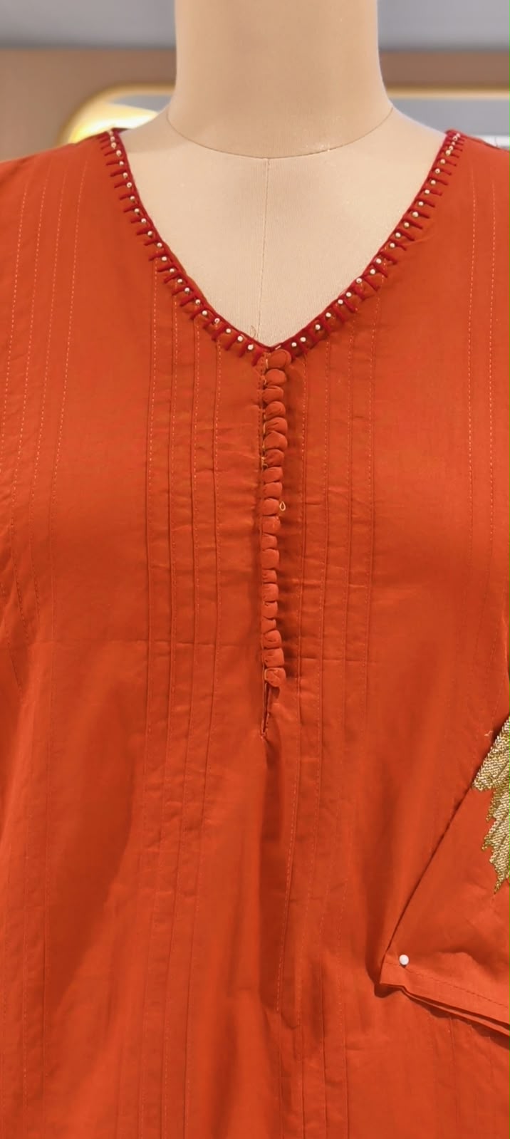 Crosia Work Over Sleeve Pleated Cotton Full Suit Set With Dupatta With Minimal Neckline- 16344
