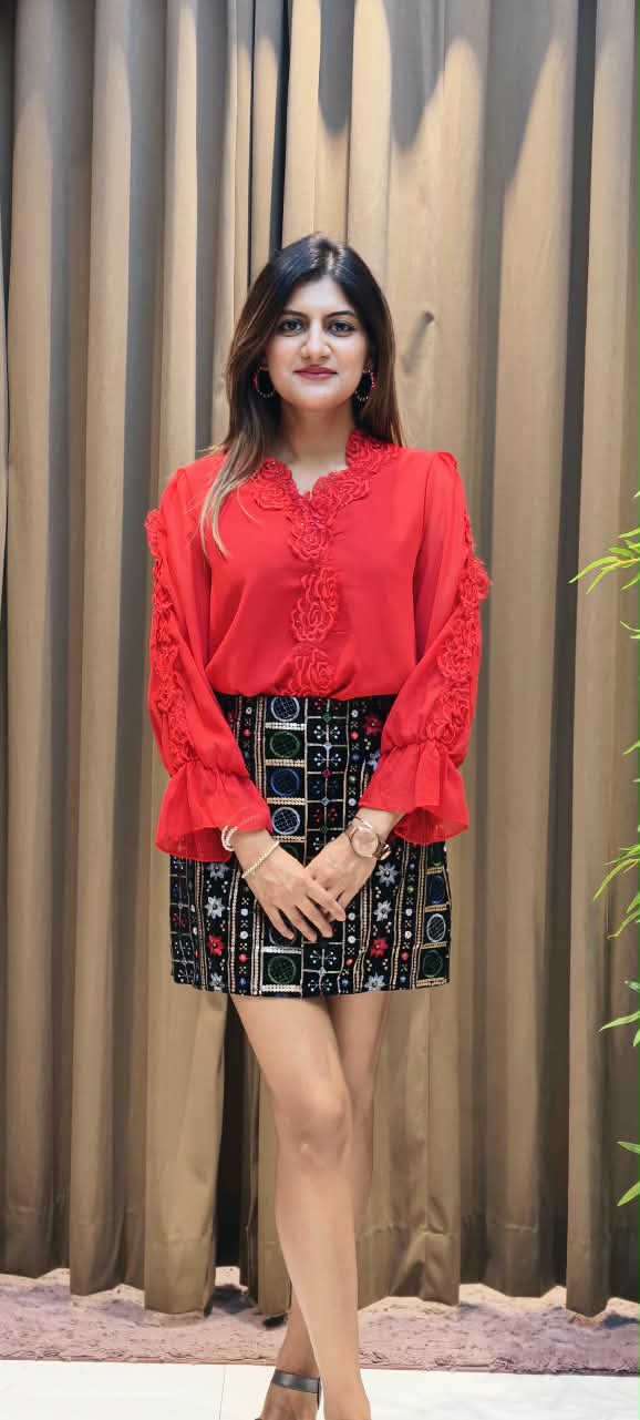 Multicolour Tribal Embroidered High-Waist Mini Skirt- 16204