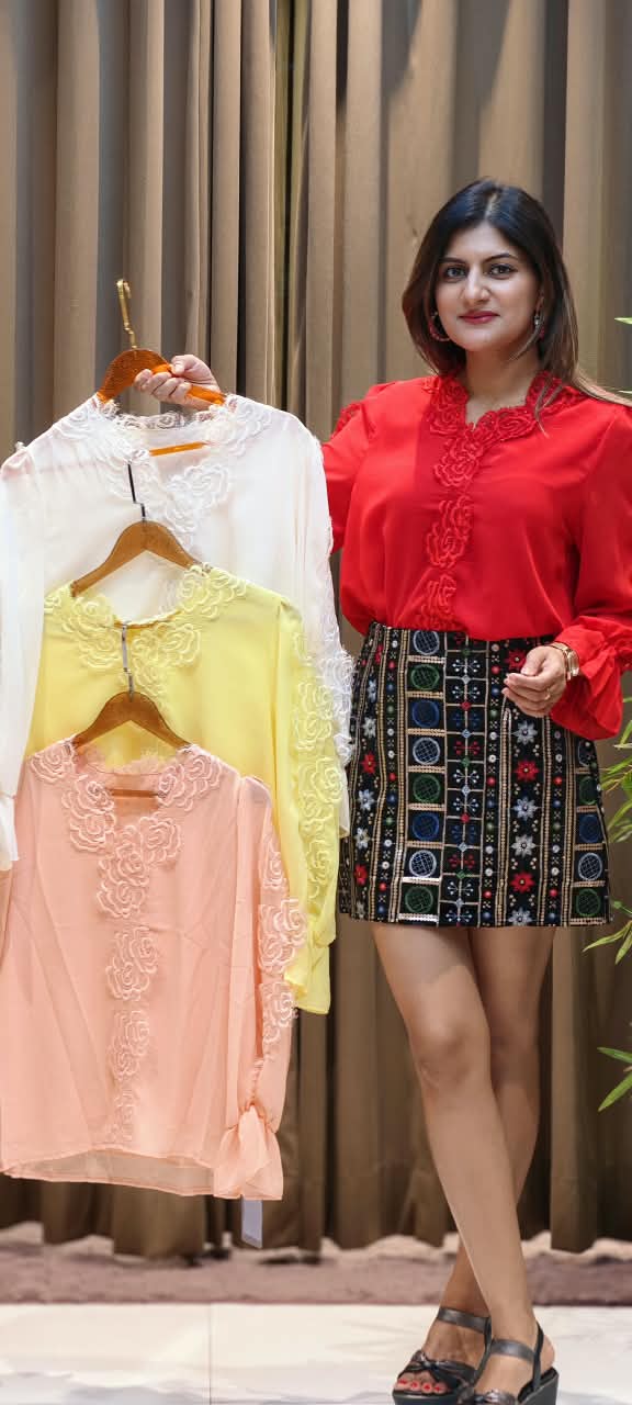 Popped Netted Roseline Flowy Chic Western Top- 16187