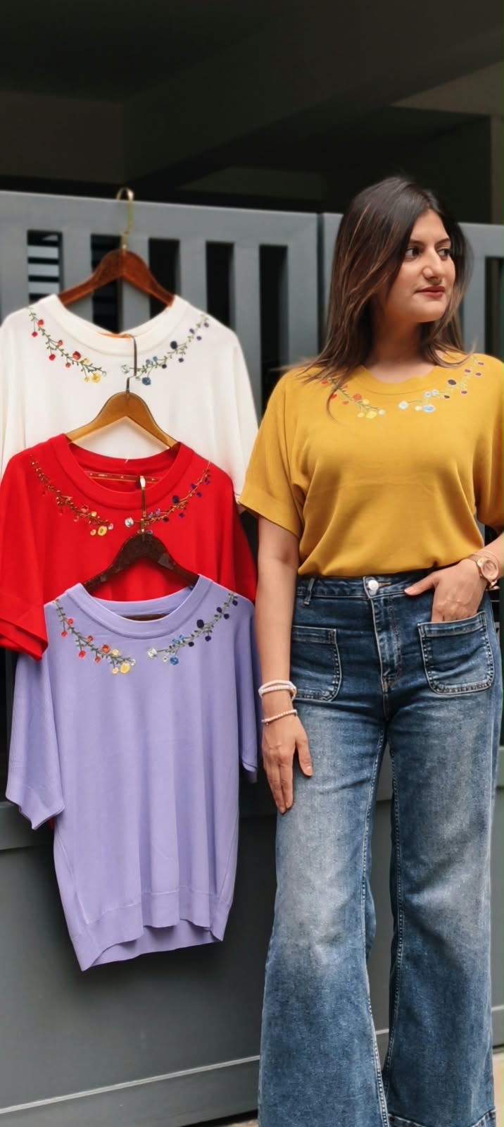 Cute Fine Floral Motifs Over Neck Stretchable Western Top- 16160