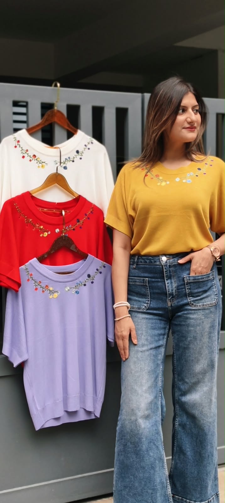 Cute Fine Floral Motifs Over Neck Stretchable Western Top- 16160