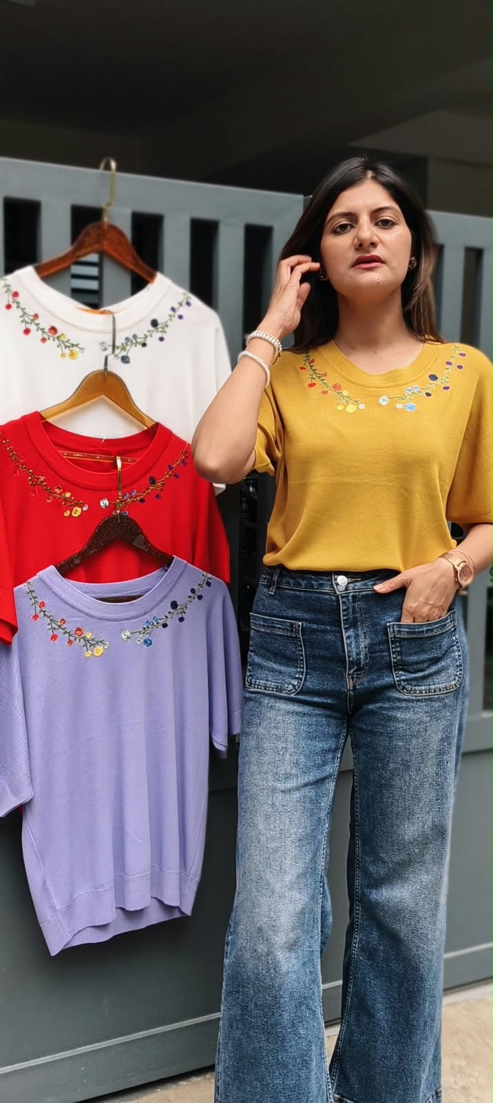 Cute Fine Floral Motifs Over Neck Stretchable Western Top- 16160