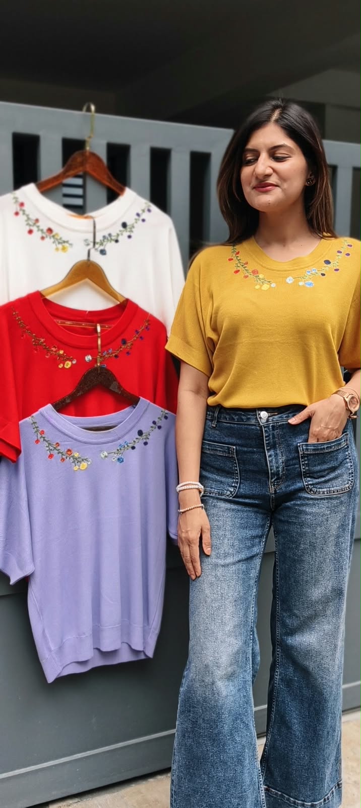 Cute Fine Floral Motifs Over Neck Stretchable Western Top- 16160