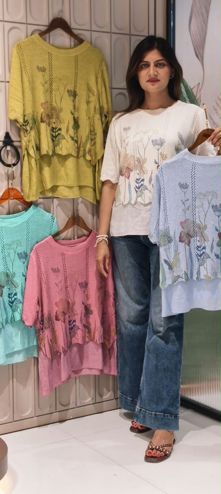 Floral Gardenia Layered Style Outer With Full Base Stretchable Imported Top- 16162