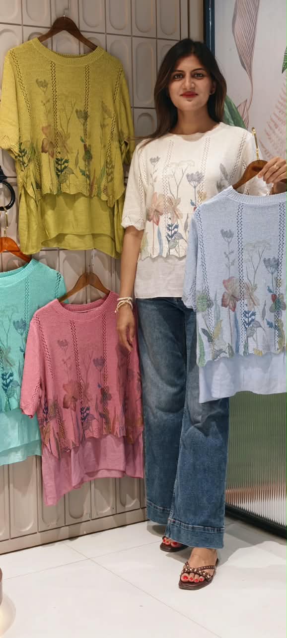 Floral Gardenia Layered Style Outer With Full Base Stretchable Imported Top- 16162