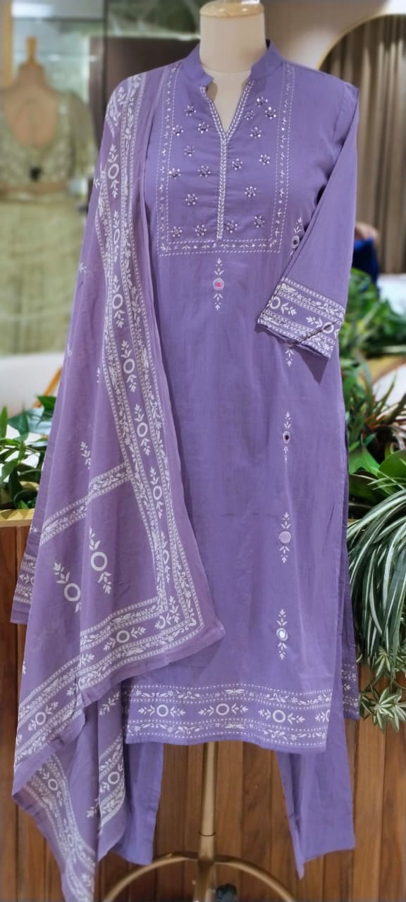 Bandhej Elegance Minor Intricate Embroidery Work Soft Cotton Straight Full Suit Set With Dupatta- 16520 Slightly Lean Fit