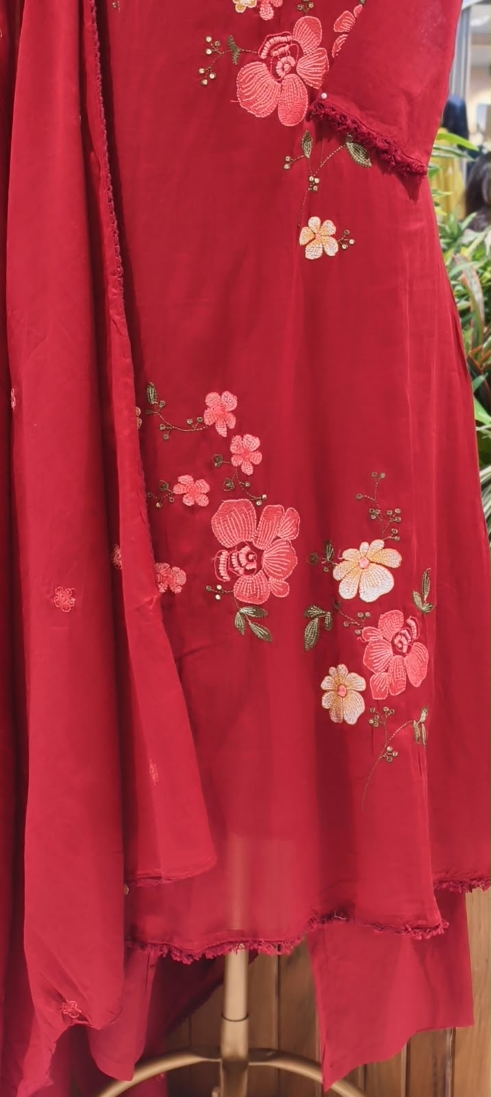 Pure Cotton Intricate Floral Embroidery Solid Shade A-Line Full Suit Set With Dupatta- 16519