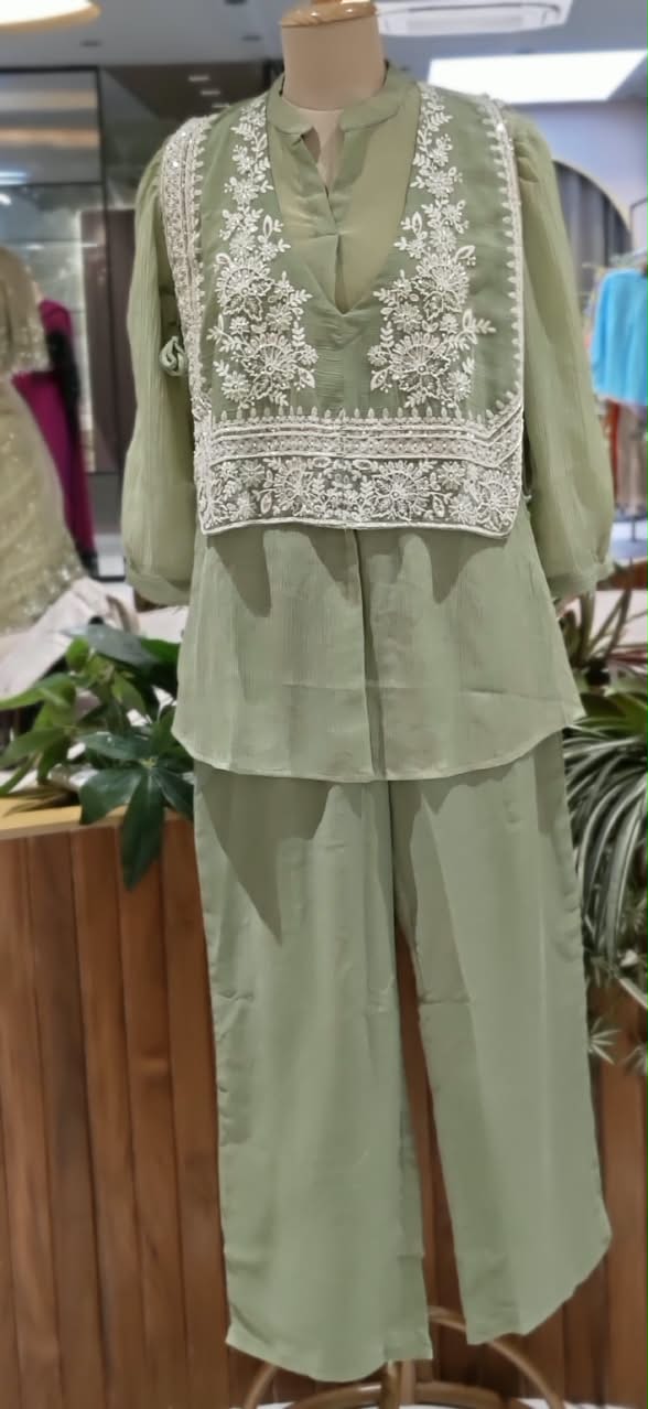 Crush Look Delicate Floral Motifs Outer Bodice Matching Co-Ord Set- 16492
