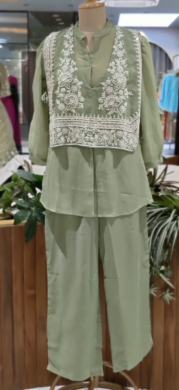 Crush Look Delicate Floral Motifs Outer Bodice Matching Co-Ord Set- 16492