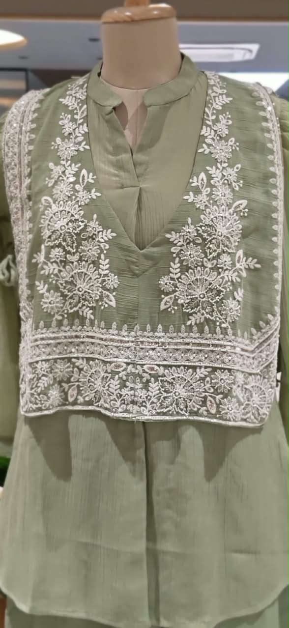 Crush Look Delicate Floral Motifs Outer Bodice Matching Co-Ord Set- 16492