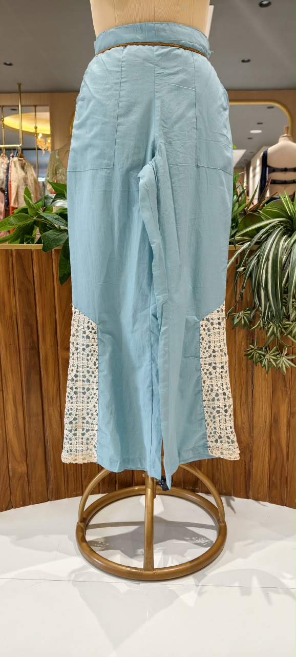 Crochet Lace Trimmed Coin Tassel Accent Cotton Boho Style Co-Ord Set- 16533