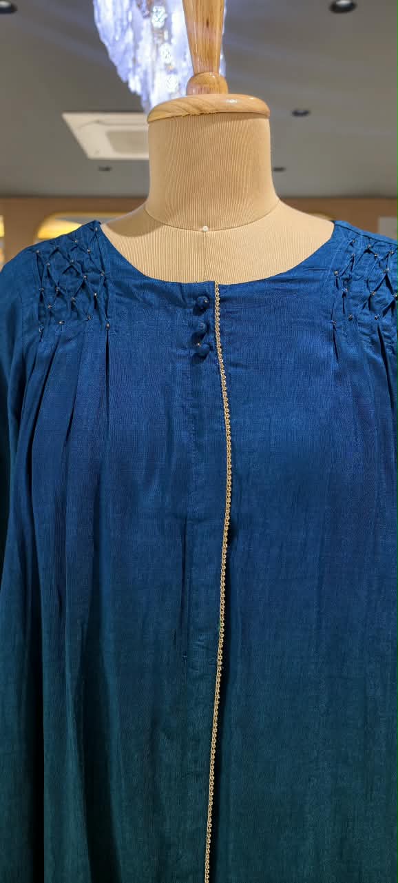 Dark Ombre Shade Pin Tucks Work Over Shoulder Kurta Pant Set- 16136