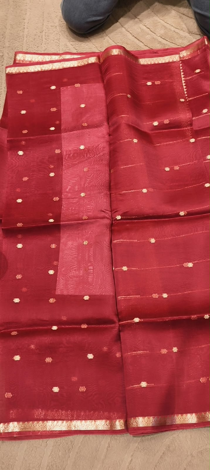 Kora Moti Buti Banarasi Silk Royal Shade Saree with Classic Golden Handwoven Touch- 16548