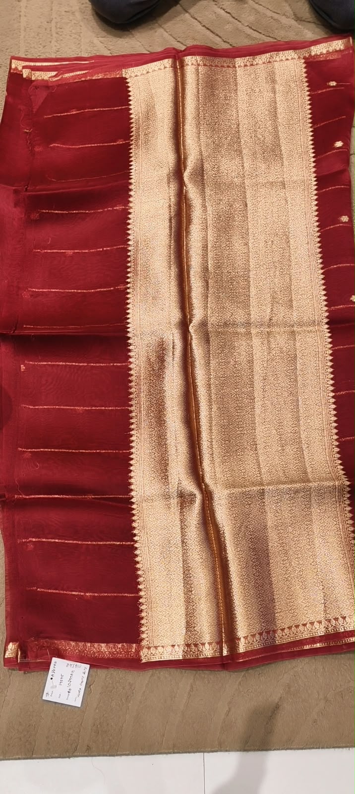 Kora Moti Buti Banarasi Silk Royal Shade Saree with Classic Golden Handwoven Touch- 16548