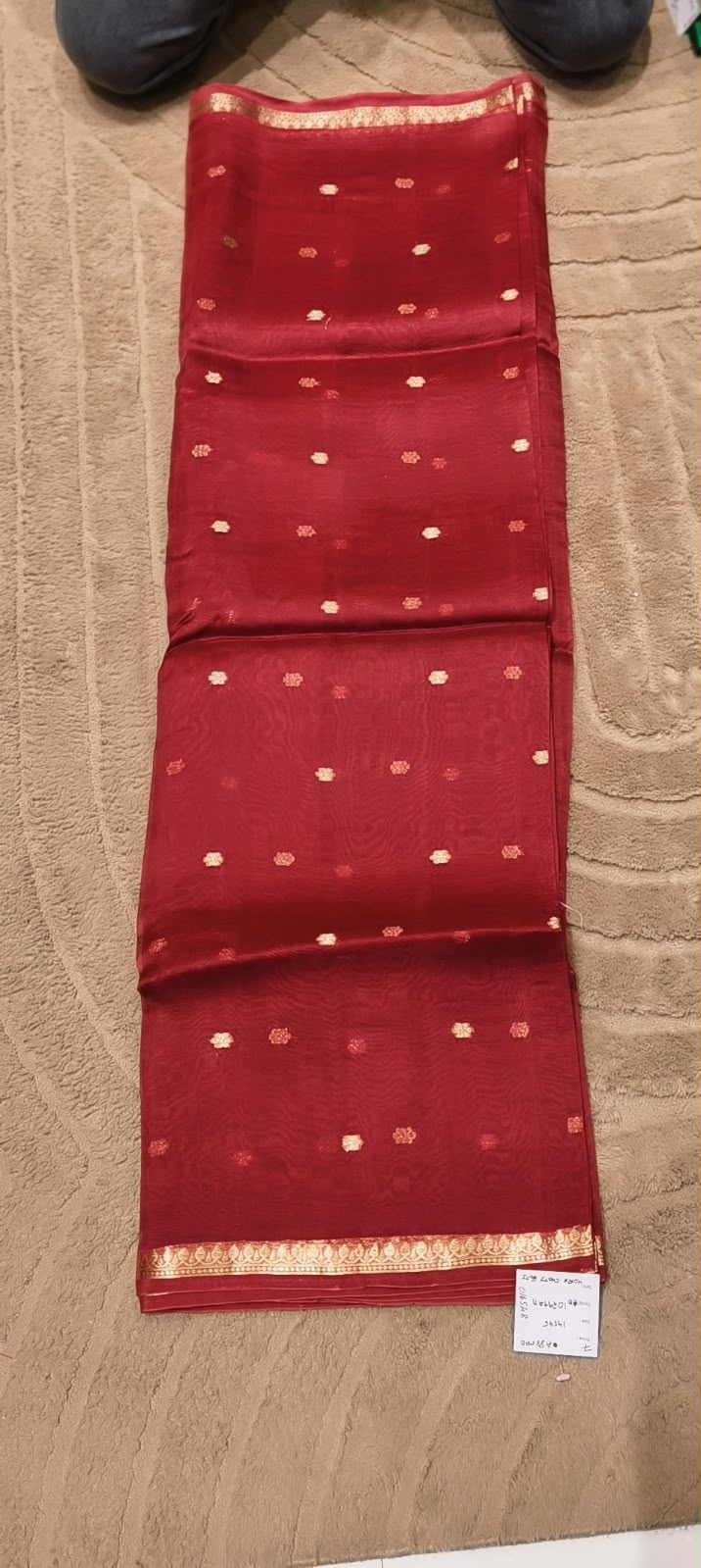 Kora Moti Buti Banarasi Silk Royal Shade Saree with Classic Golden Handwoven Touch- 16548
