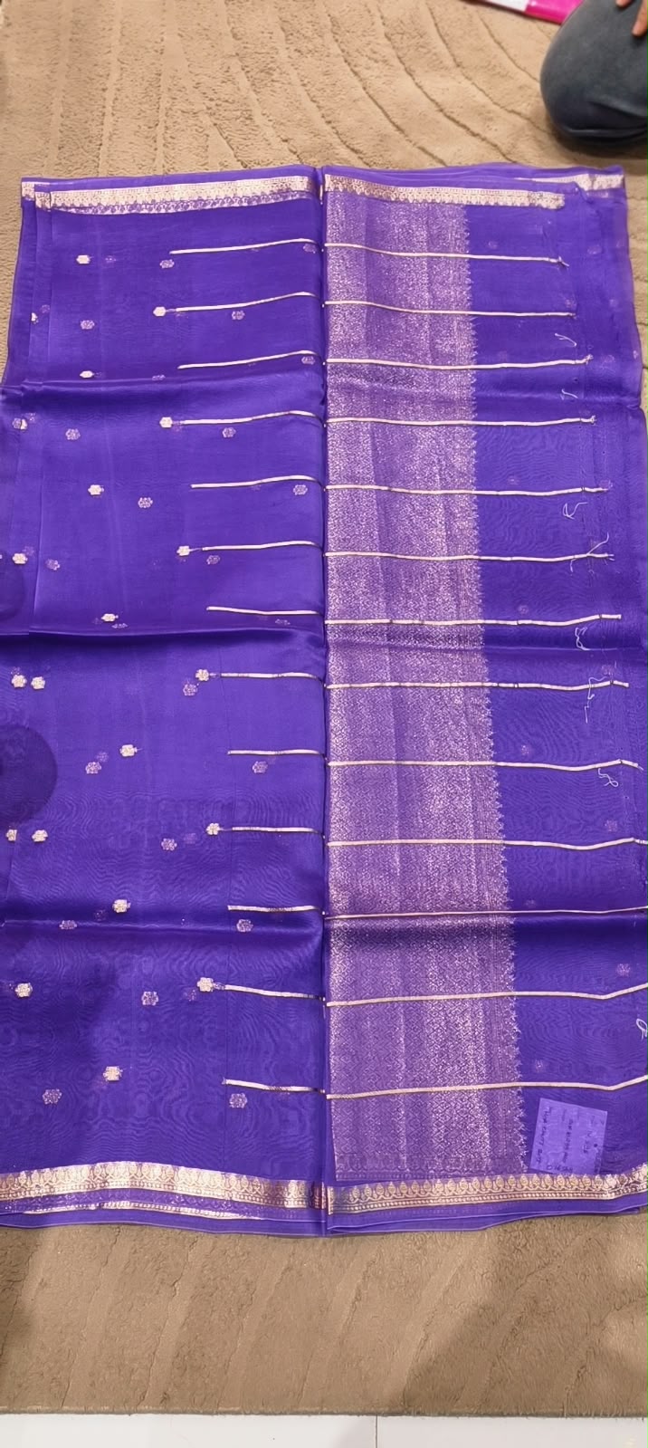 Kora Moti Buti Banarasi Silk Royal Shade Saree with Classic Golden Handwoven Touch- 16548