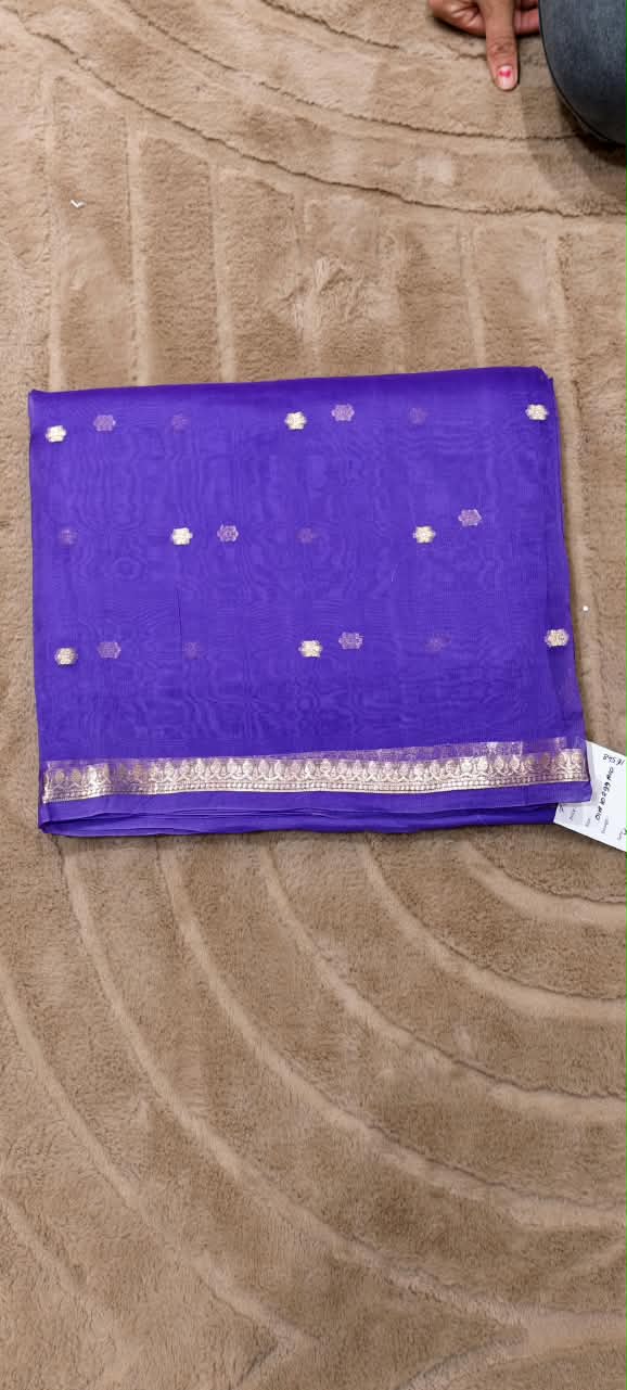 Kora Moti Buti Banarasi Silk Royal Shade Saree with Classic Golden Handwoven Touch- 16548