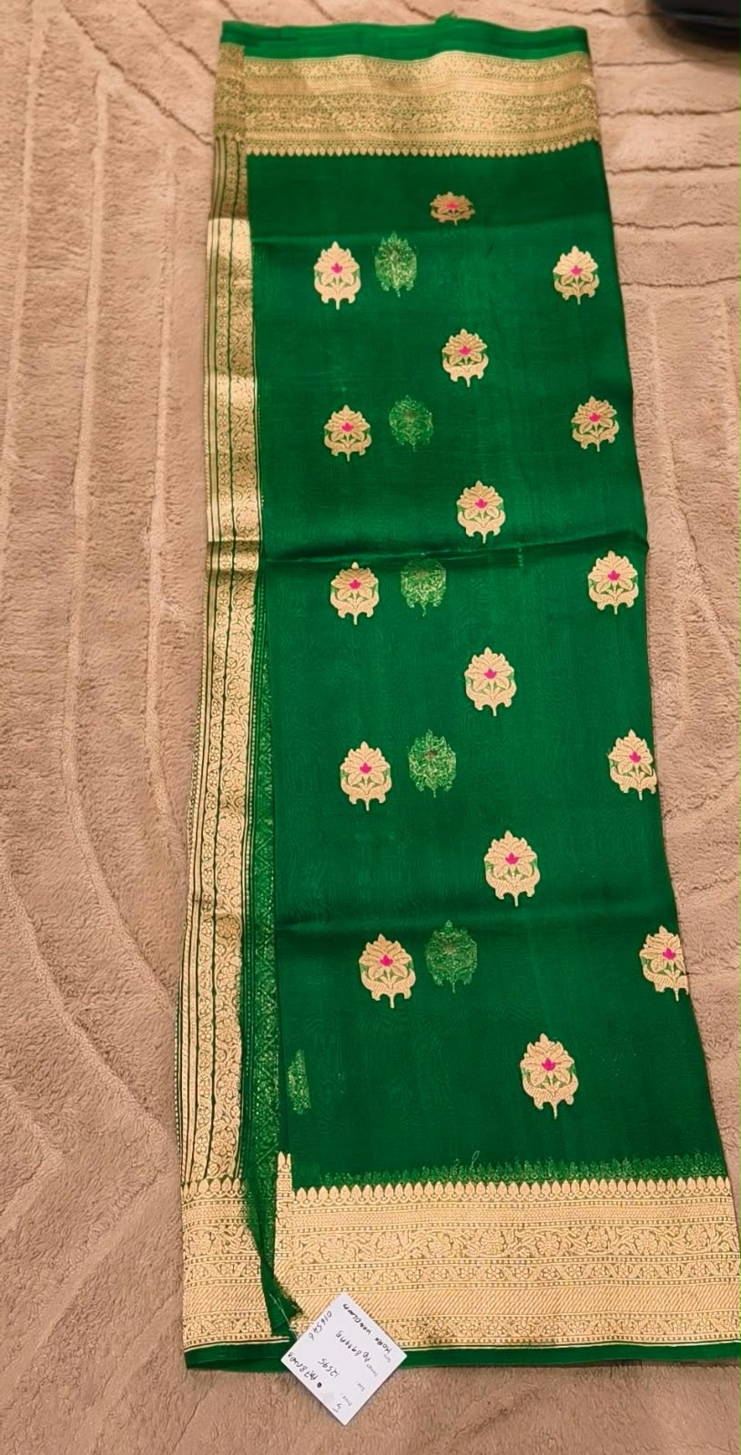 Traditional Kora Handloom Banarasi Saree with Classic Zari Bootis and Grand Woven Border- 16546
