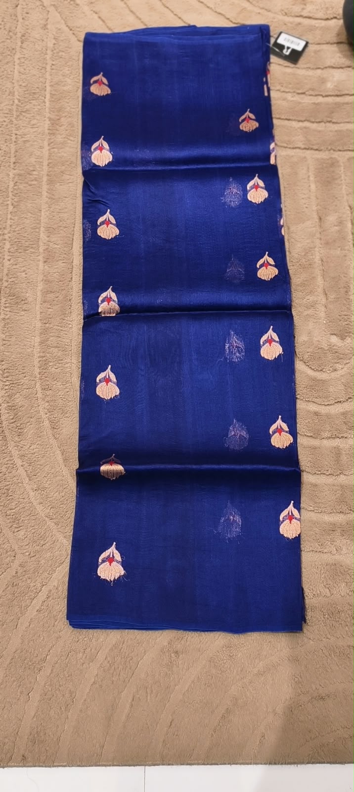 Royal Blue Handloom Pure Kora Banarasi Saree With Traditional Floral Motifs- 16545