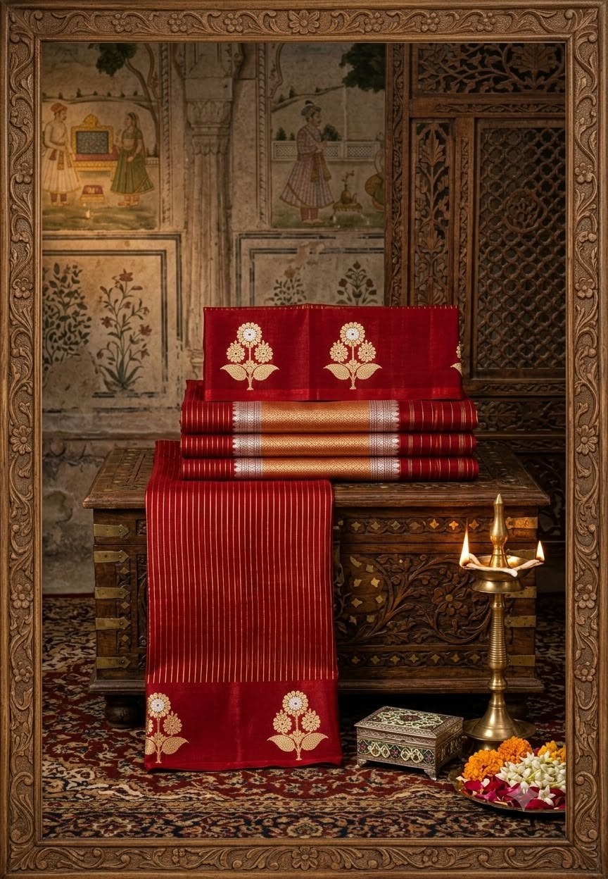 Classic Kora Handloom Banarasi Saree with Fine Zari Stripes and Rich Woven Pallu- 16550