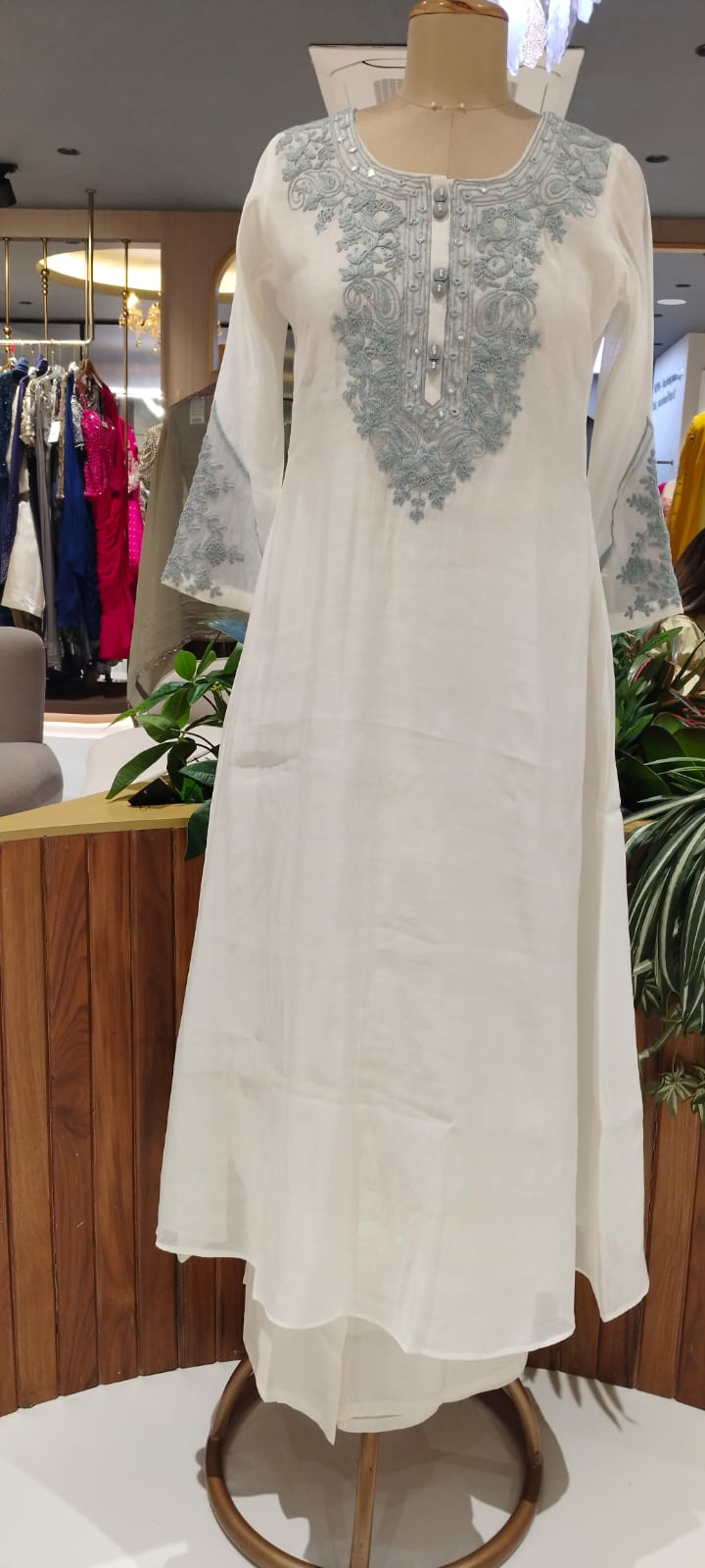 Fine Floral Chikankari Look Embroidery Mul-Chanderi Full Suit Set With Dupatta- 16125