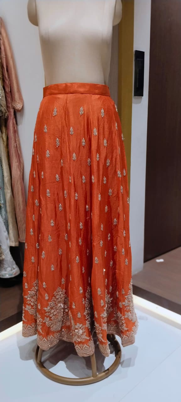 Paisley Kalka Motif Zardozi Festive Elegance Hand-Embroidered Short Length Chinon Kurta With Matching Flared Bottom & Dupatta- 16618