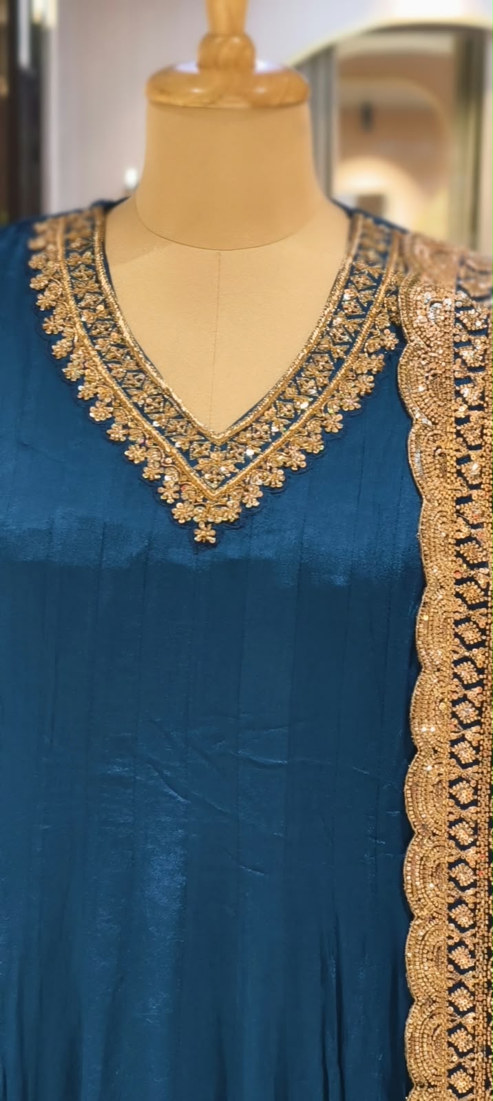 Premium Chinon Floral Sequin Scalloped Bordered Heavy Flared Anarkali Suit With Matching Dupatta- 16623