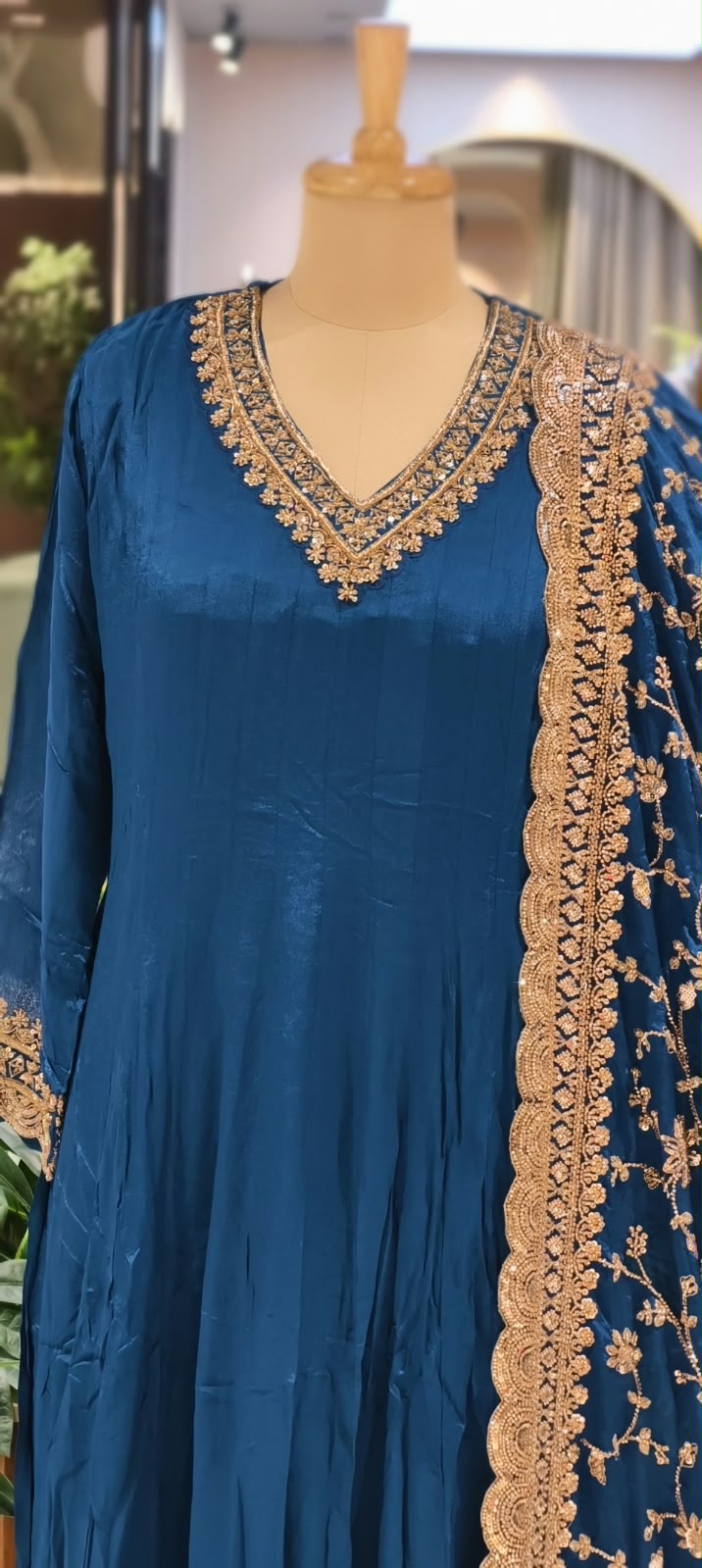 Premium Chinon Floral Sequin Scalloped Bordered Heavy Flared Anarkali Suit With Matching Dupatta- 16623