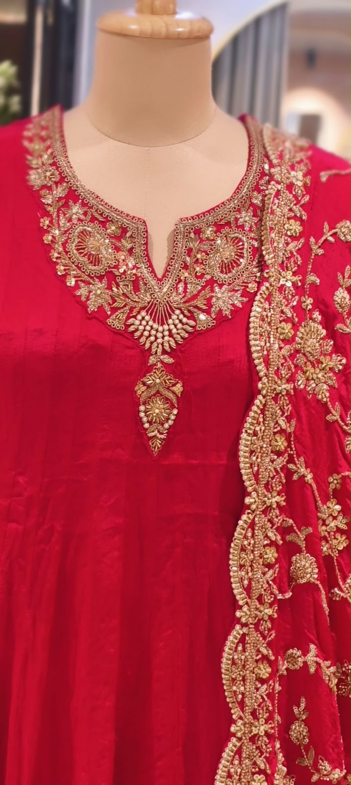 Traditional Gold Metallic Hand Embellished Chinon Panel Anarkali Suit With Dense Scalloped Cutwork Dupatta- 16617