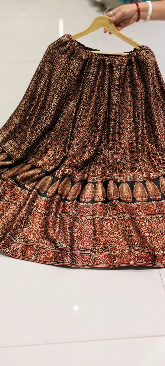 Multi Traditional Print Flared Butter Shine Gajji Silk Ethnic Panel Skirt- 16651
