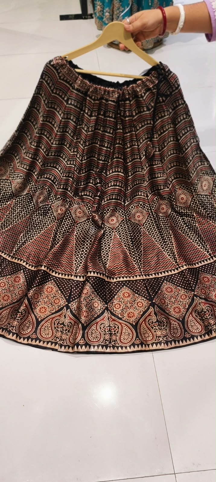 Multi Traditional Print Flared Butter Shine Gajji Silk Ethnic Panel Skirt- 16651