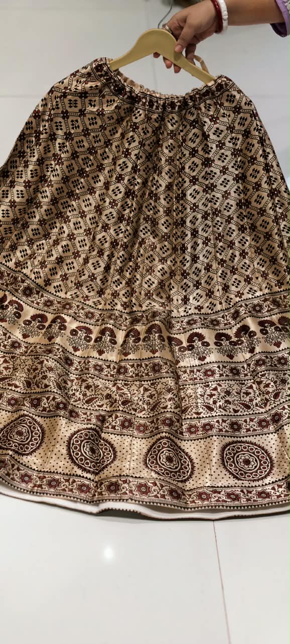 Multi Traditional Print Flared Butter Shine Gajji Silk Ethnic Panel Skirt- 16651