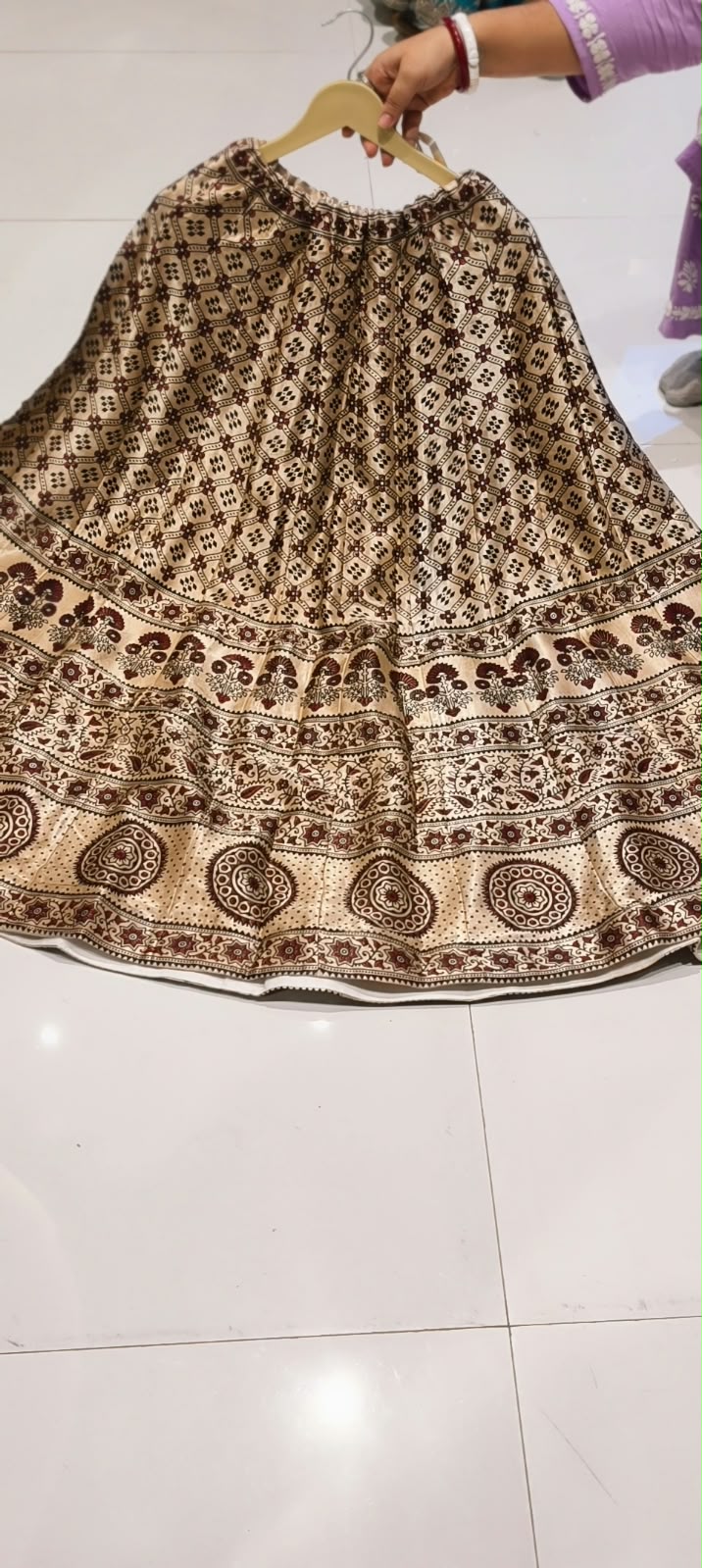 Multi Traditional Print Flared Butter Shine Gajji Silk Ethnic Panel Skirt- 16651