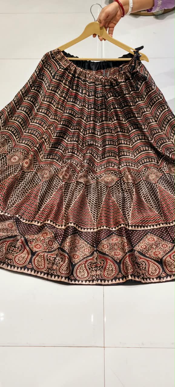 Multi Traditional Print Flared Butter Shine Gajji Silk Ethnic Panel Skirt- 16651