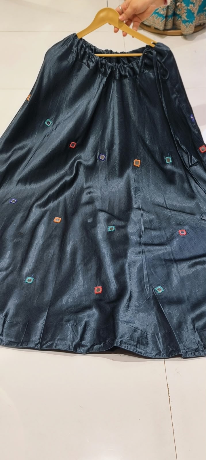 Gajji Silk Butter Soft Shiny Flared Skirt With Real Mirror Multicolor Thread Embroidery Upwork-