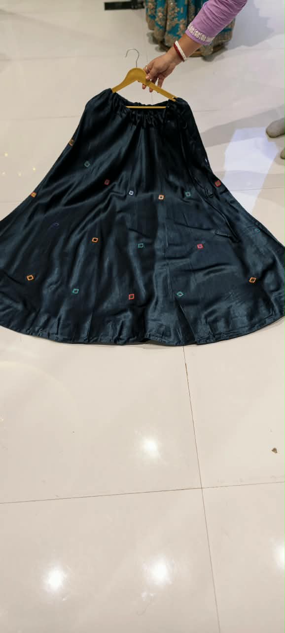 Gajji Silk Butter Soft Shiny Flared Skirt With Real Mirror Multicolor Thread Embroidery Upwork-