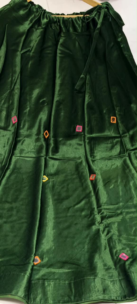 Gajji Silk Butter Soft Shiny Flared Skirt With Real Mirror Multicolor Thread Embroidery Upwork-