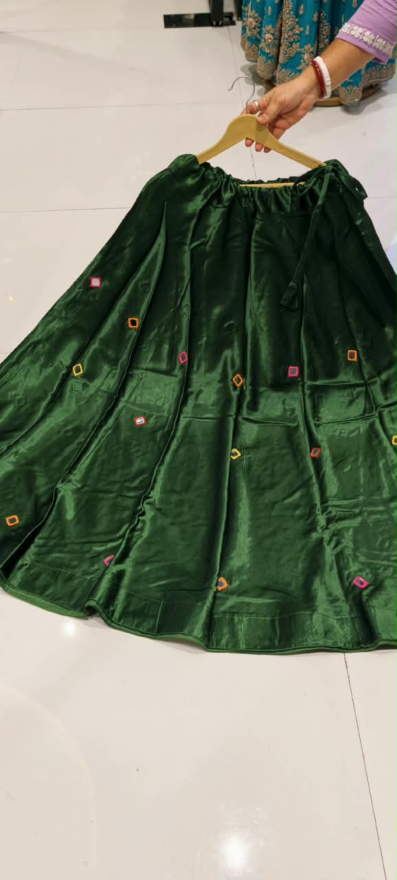 Gajji Silk Butter Soft Shiny Flared Skirt With Real Mirror Multicolor Thread Embroidery Upwork-